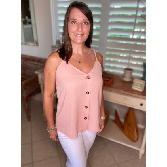 Button Up Spaghetti Strap Tank Top Pink 2820 - Picture 4 of 9